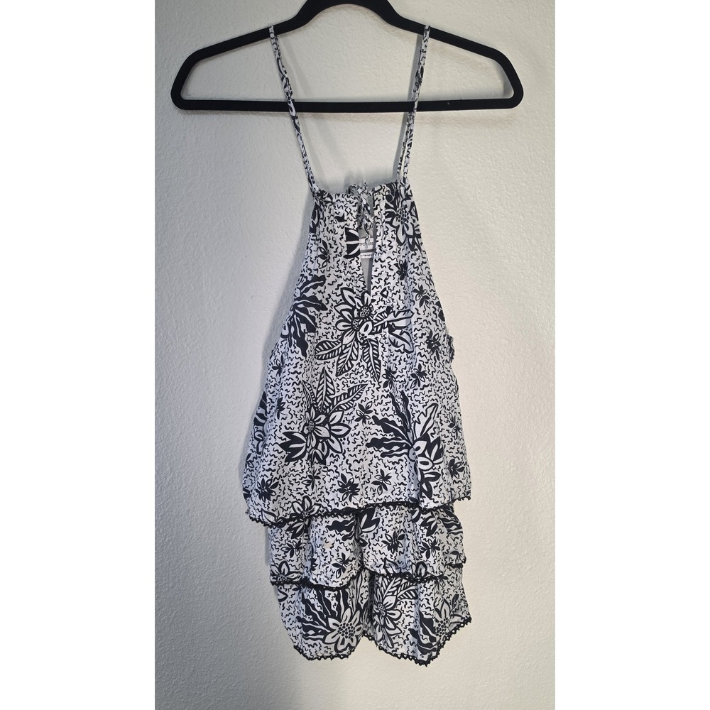 Urban Outfitters Romper XS Black White Floral Halter Sleeveless Cotton Boho